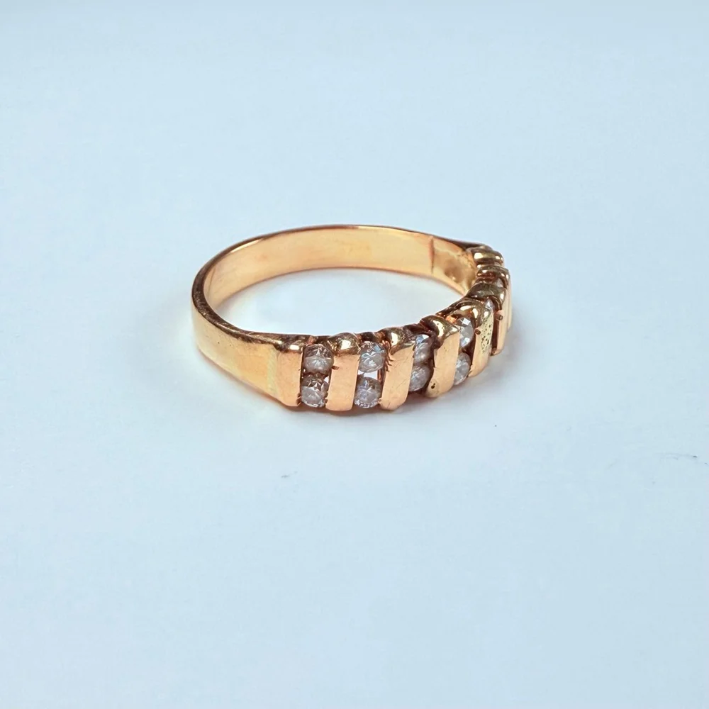 Estate 14K Solid Yellow Gold .60 TCW Natural Diamond Double Row Band VTG Ring - Picture 2 of 10